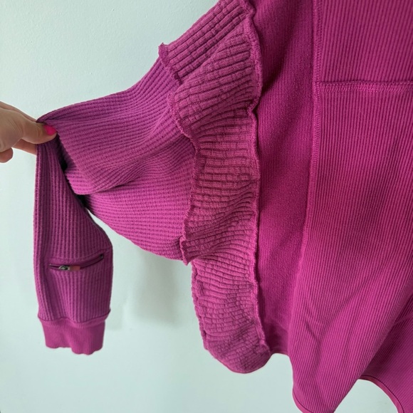 FREE PEOPLE FP MOVEMENT MAGENTA BACK TO ME LAYER CROPPED HENLEY SHIRT TOP S - Picture 7 of 8